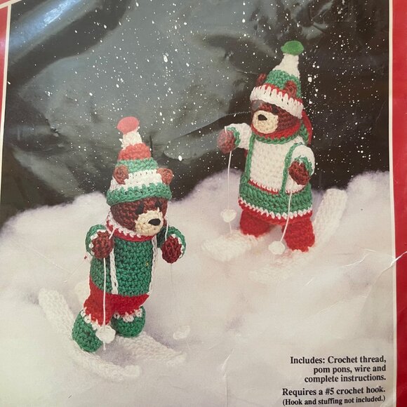 Crochet Kit Christmas Bears Ornaments Banar Designs Vintage Un-Opened Package - Picture 2 of 8